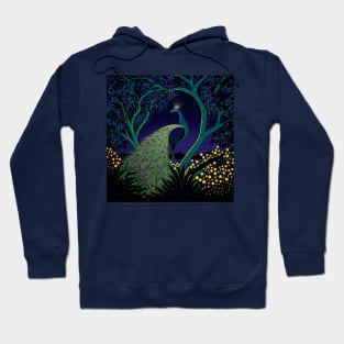 Beautiful Peacock in a Glowing Tree Hoodie